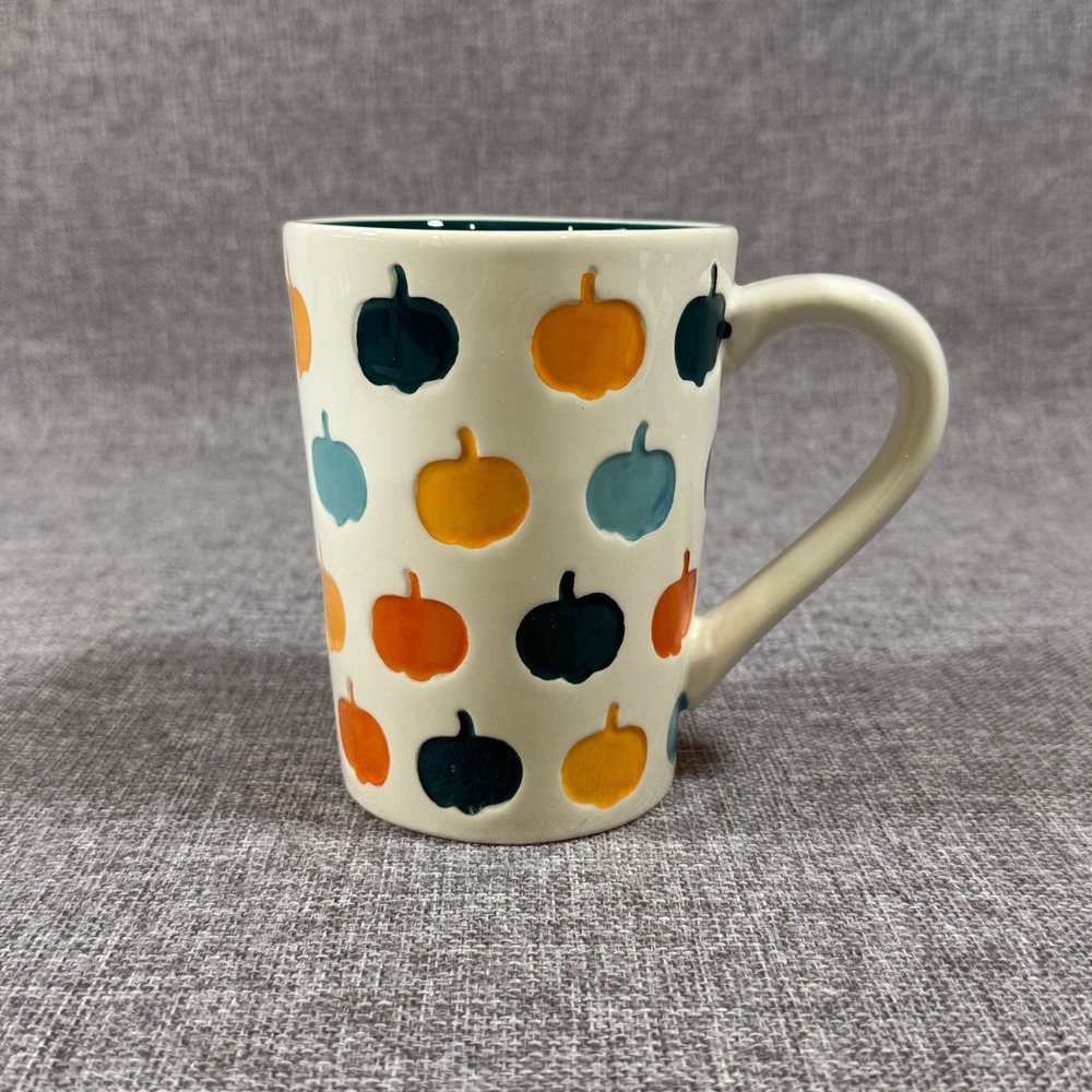 Tag Pumpkin Coffee Mug Fall Autumn Cream Multi Embossed Ceramic Tea Cup Festive